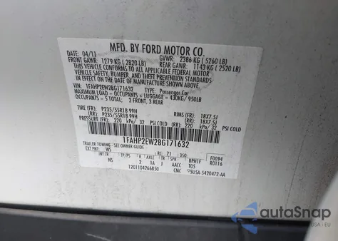 2011 Ford Taurus Sel z USA, uszkodzony, nr VIN 1FAHP2EW2BG171632